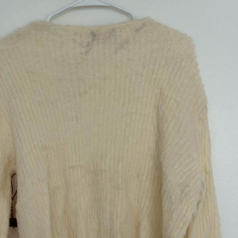 Kerisma Cream Fuzzy Long Sleeve Wrap Sweater Top - Picture 7 of 8